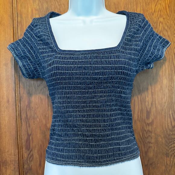 Deranged Tops - Vintage Deranged Smocked Stretch Denim Top Women's M Y2K 90s‎ Baby Babydoll
